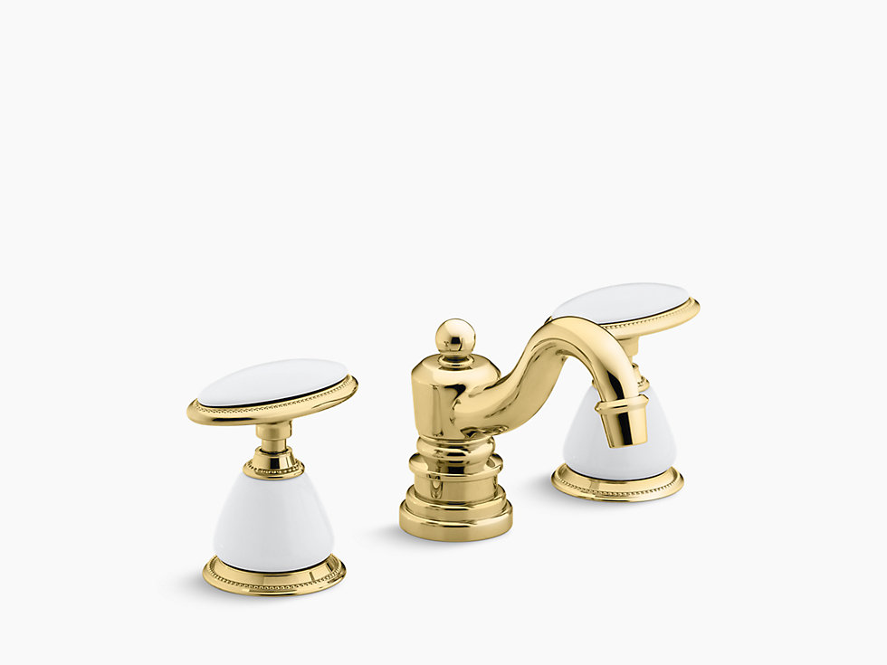 Kohler - Antique  Widespread Bathroom Sink Faucet with oval handles, requires ceramic handle insets and skirts